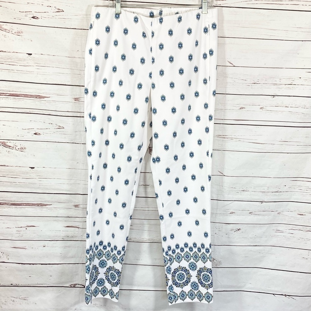 J. Jill Essential Pants White Floral‎ Size 14 Tall